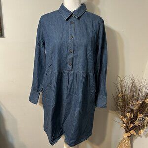 NWT Nine West Women Lightweight Denim Dress Brentwood Dark Wash Blue Jean Sz L